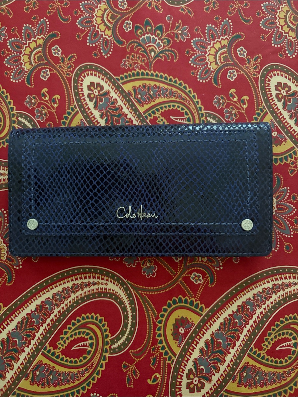 Cole Haan Black Textured Snake-Embossed Leather Wallet